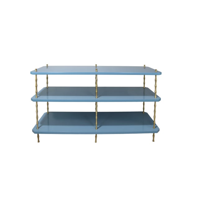 Vintage Navy Blue Lacquered Brass Three-Tier Console Table For Sale - Image 11 of 11