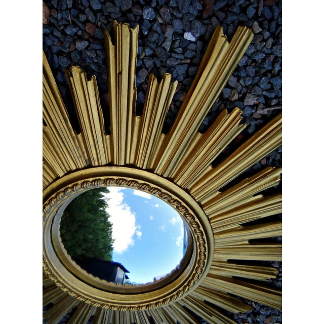 Glass Mid-Century Golden Brass Witch Eye Sunburst Mirror, 1960s For Sale - Image 7 of 14