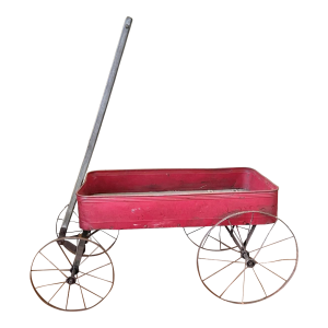 Antique Red Paint Decorated Iron and Wood Wagon