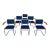 Beautiful set of 6 vintage cesca style dining chairs by Lowenstein. These chairs have wood and blue fabric seats, with...