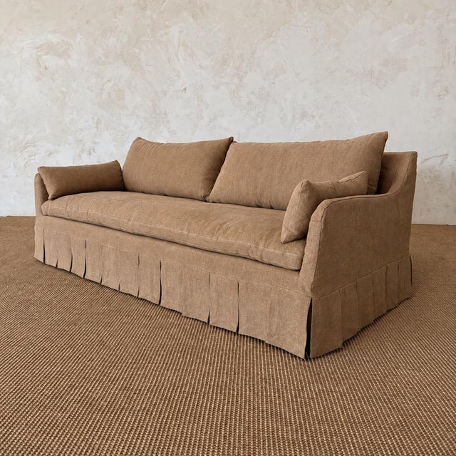 2020s Parisian Sofa Slip Covered in Belgian Spice Linen For Sale - Image 5 of 16