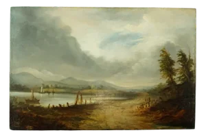 Abraham I Hulk, Marina with Boats, 19th Century, Oil Painting on Wood