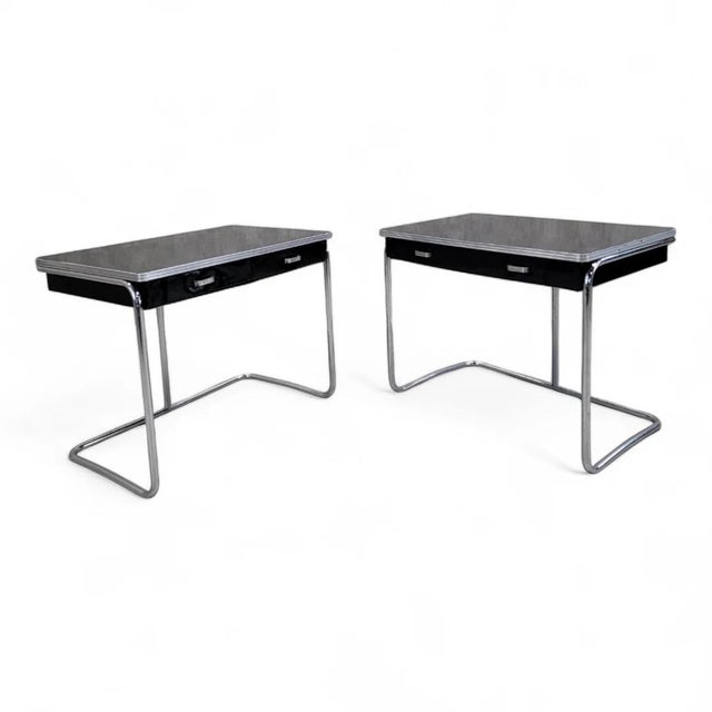 Art Deco Black Enamel Tubular Framed 2 Drawer Desk For Sale - Image 10 of 11