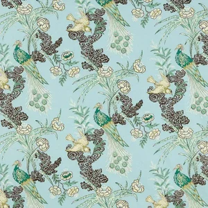 Schumacher Peacock Fabric in Aqua