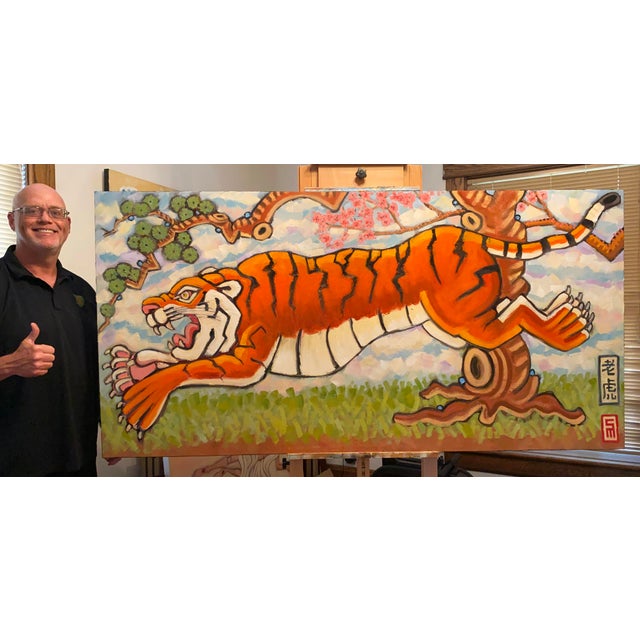 Textile Tiger Original Oil Painting Stephen McDonough For Sale - Image 7 of 7