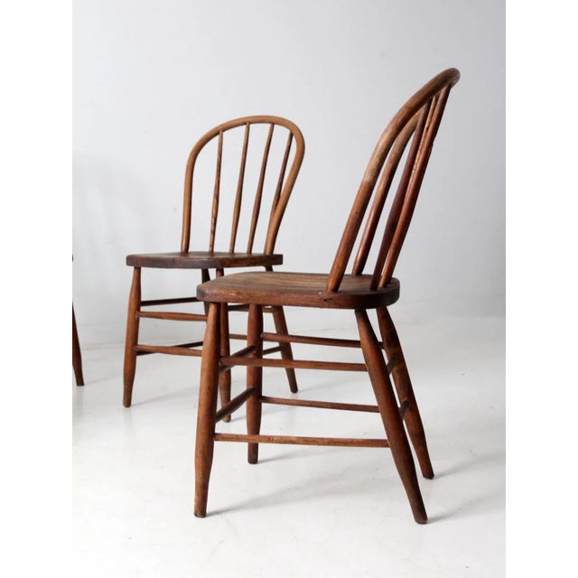 Brown Antique Spindle Back Farmhouse Chairs Set of 4 For Sale - Image 8 of 16