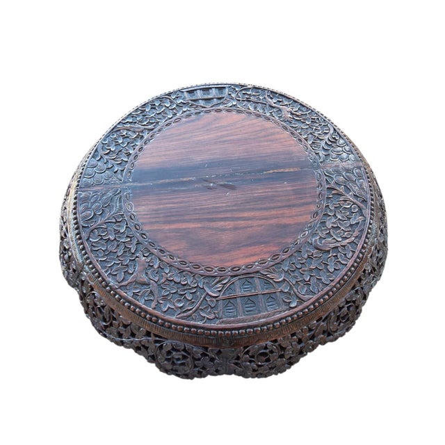 19th Century Heavily Carved Rosewood Side Table/Center Table; Made in Burma. For Sale - Image 4 of 18