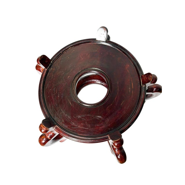 Vintage Chinese Wood Fishbowl Stand 9.5" Diameter 8.5" Tall For Sale In Charlotte - Image 6 of 8