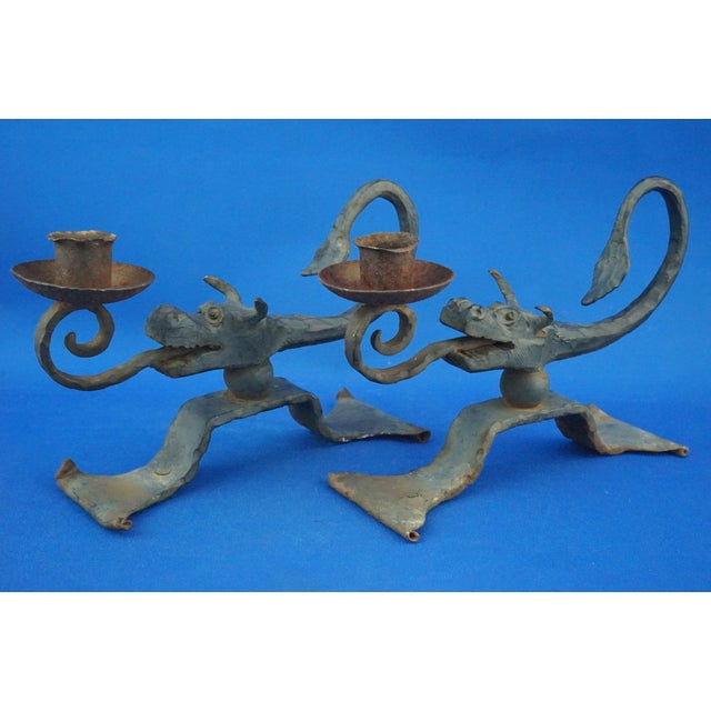 Wrought Iron Candelabras with Dragon Heads, Italy, 1920s, Set of 2 For Sale - Image 4 of 18