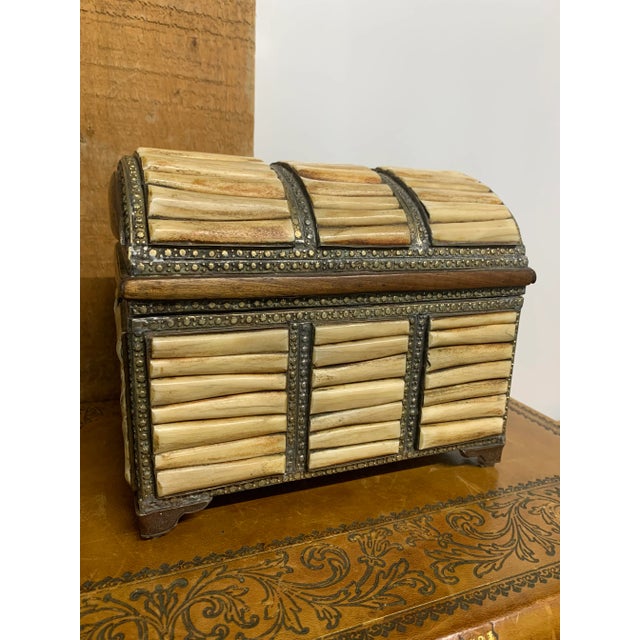 Late 20th Century Vintage Late 20th Century Brass Dome-Top Jewelry/Document Box With Bone Fittings For Sale - Image 5 of 6