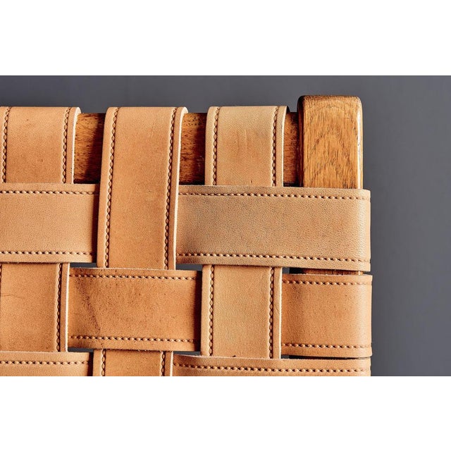 Oak Webbed Chairs in Leather Webbing attributed to Jens Risom, France, 1950s, Set of 10 For Sale - Image 16 of 18