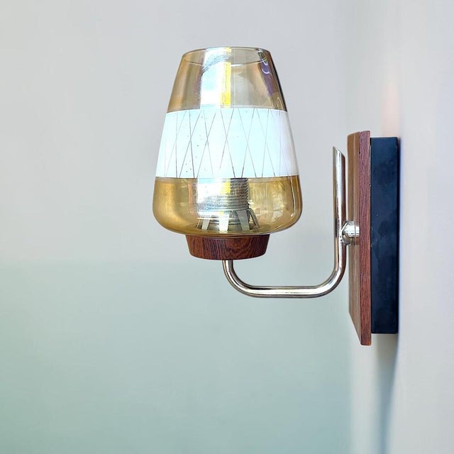 Danish Modern Teak and Amber Glass Wall Sconce, 1960s For Sale - Image 10 of 10