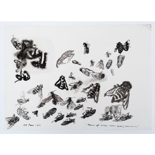 Paper "Music of Insect Death, Echo of Space Ship Sony" Contemporary Abstract Egg Tempura Painting by Joe Reno For Sale - Image 7 of 7