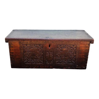 19th C. Small Carved Wooden Coffer For Sale