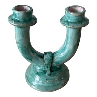 1940s C.A.S.Vietri Double Candle Holder-Made in Italy For Sale