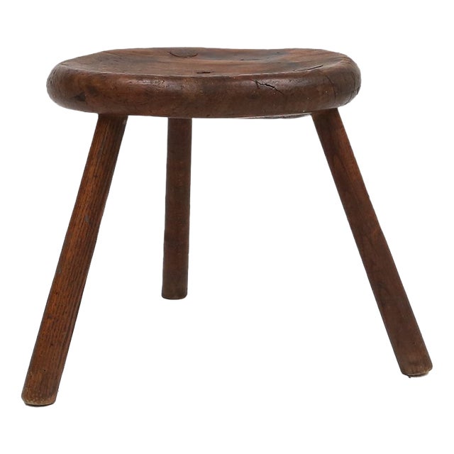Hand-Carved Wood Tripod Stool, France, 1900s For Sale
