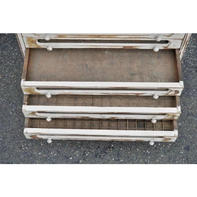White Antique French Country Distress Painted Sewing Thread Spool Chest Cabinet For Sale - Image 8 of 12