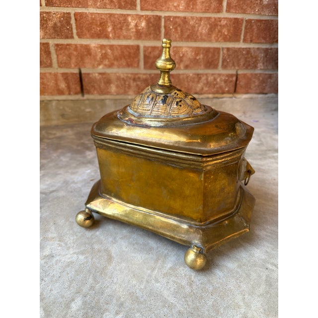 Antique Handcrafted Brass Lidded Turtle Shell Keepsake Box For Sale In Houston - Image 6 of 9