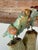 Emerald Vintage Peruvian Hand-Carved Gemstone Parrot Sculpture With Brass Feet For Sale - Image 8 of 12