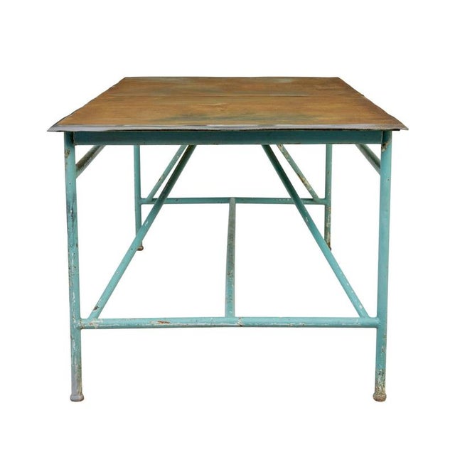 Metal Large Industrial Painted Steel Table, 1920s For Sale - Image 7 of 9