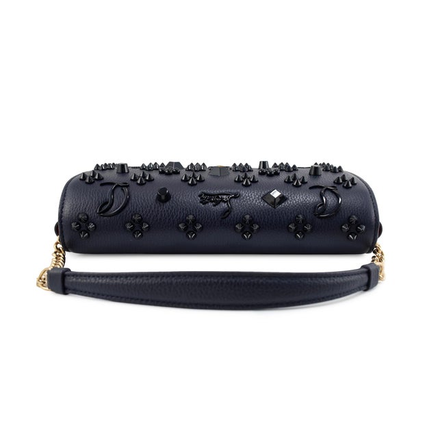 Christian Louboutin Paloma Navy Leather Spike Gold Hardware Crossbody Clutch Bag For Sale In Houston - Image 6 of 12