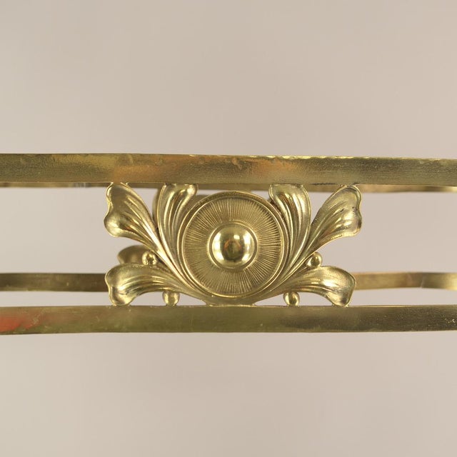 Art Nouveau Brass Chandelier with Vaseline Glass Lampshades, England, 1910s For Sale - Image 6 of 10