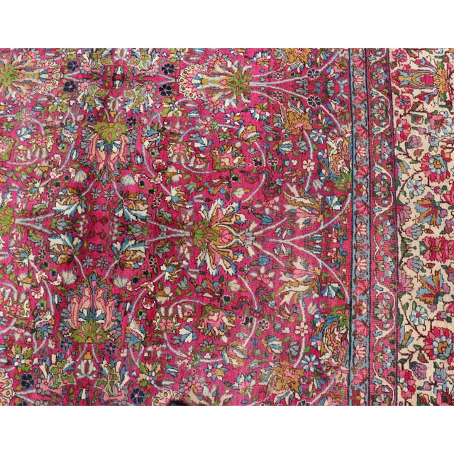 Antique Persian Lavar Kerman Rug With All-Over Floral Design in Jewel Tones 9'0"x12'0" For Sale In Atlanta - Image 6 of 10