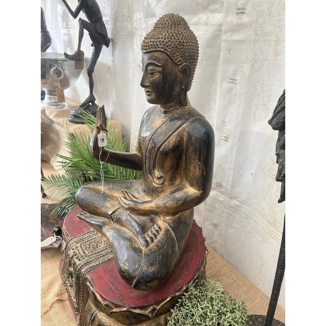 Wood Thai Hand-Carved Giltwood Seated Buddha Statue For Sale - Image 7 of 16