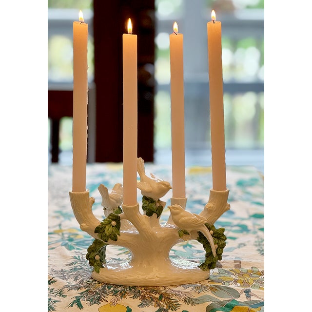 Figurative Ugo Zaccagnini Italian Bird & Branch Ceramic Candelabra, Circa 1930s–40s For Sale - Image 3 of 17