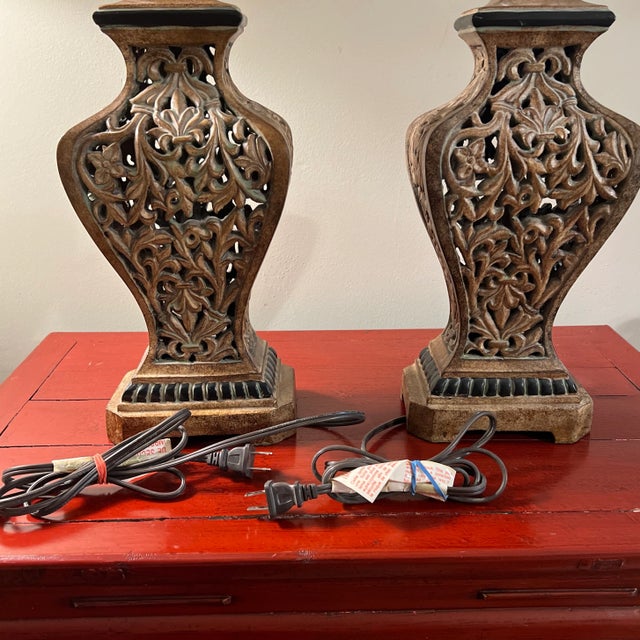 Camel Pair Decorative Chinese Import Composite Filigree Lamps For Sale - Image 8 of 11