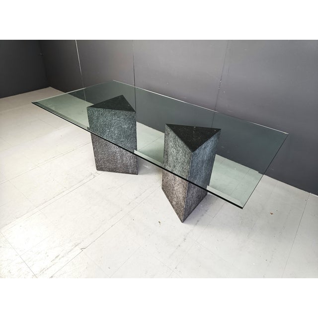 1970s Vintage Brutalist Marble and Glass Dining Table, 1970s For Sale - Image 5 of 10