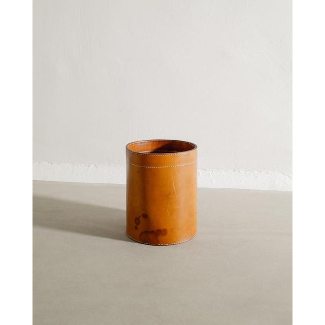 Vintage Danish Decorative Paper Bin in Patinated Leather, 1960s For Sale - Image 4 of 5