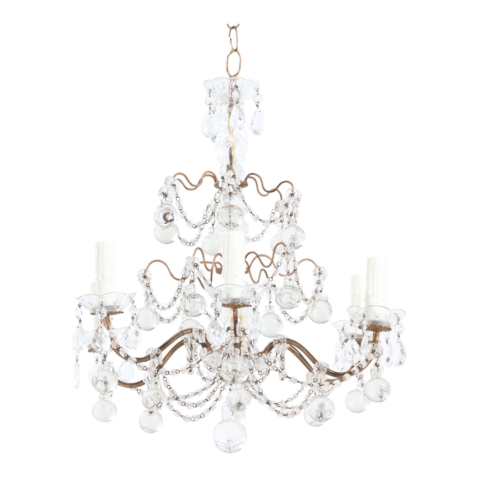 Italian Crystal Beaded Chandelier With Glass Ball Drops Chairish