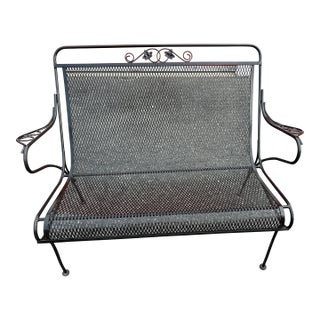 Vintage Woodard Wrought Iron Patio Bench, Attributed For Sale