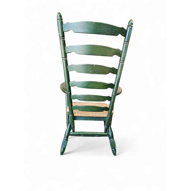 Vintage High Back Ladder Chair in Green Wood with Rush Seat For Sale - Image 4 of 15