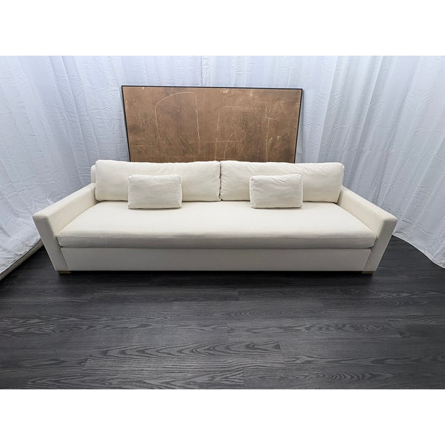 Linen Rh Restoration Hardware Belgian Track Arm Bench-Cushion Sofa For Sale - Image 8 of 18