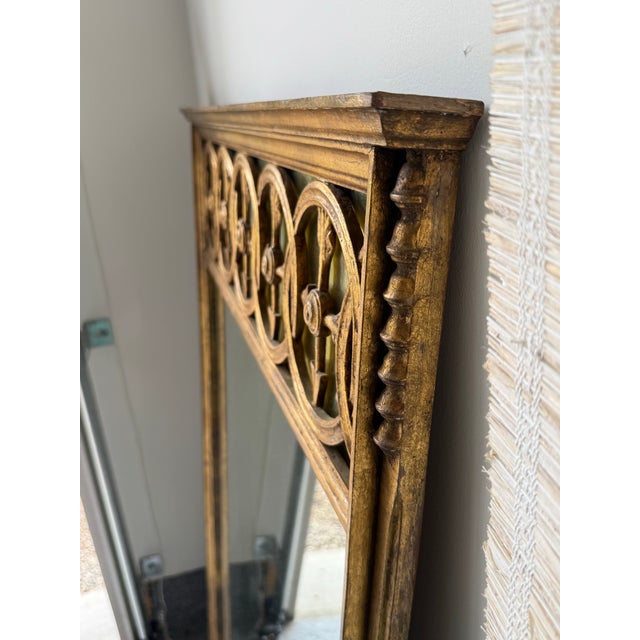 Hollywood Regency Vintage Neoclassical Giltwood Mirror With Antiqued Mirror Frieze For Sale - Image 3 of 6
