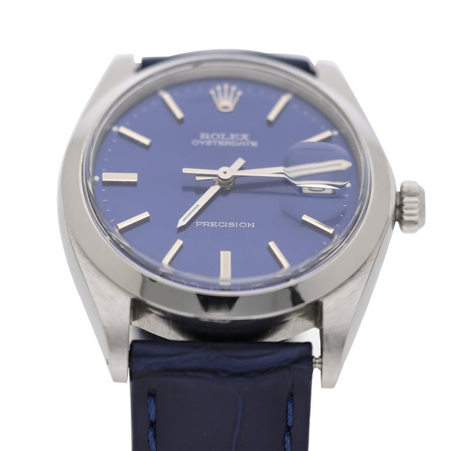 Metal 1960s Rolex 6694 Oysterdate Precision Blue Sunburst Dial 34mm Watch For Sale - Image 7 of 8