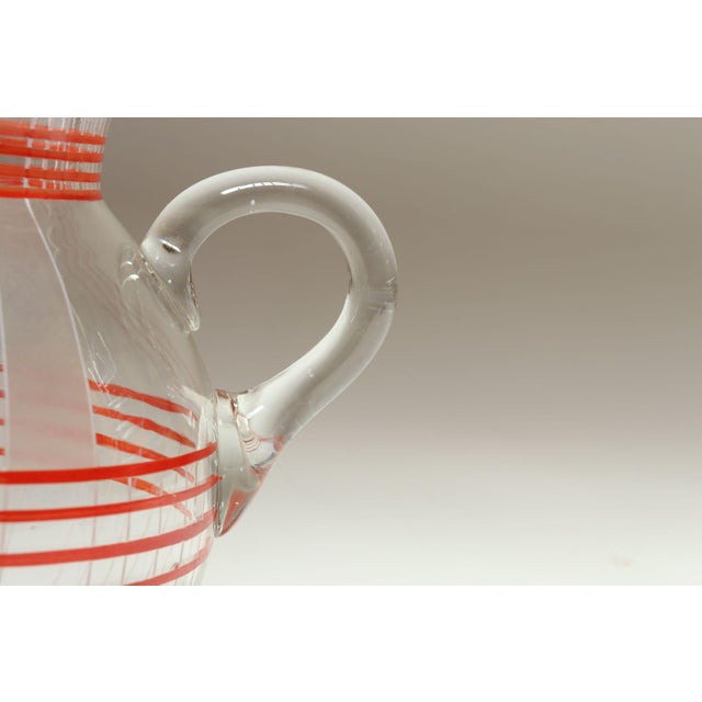 Art Deco Blown Glass Red Striped Bulbous Form Pitcher / Jug For Sale - Image 9 of 15