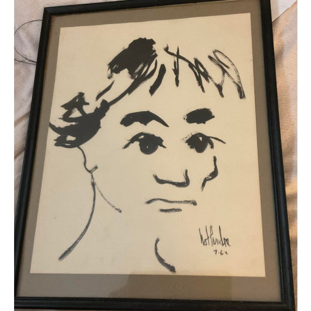 Mid-Century Modern 1960s Mid Century Modern Signed Ink on Paper Portrait of Child For Sale - Image 3 of 4