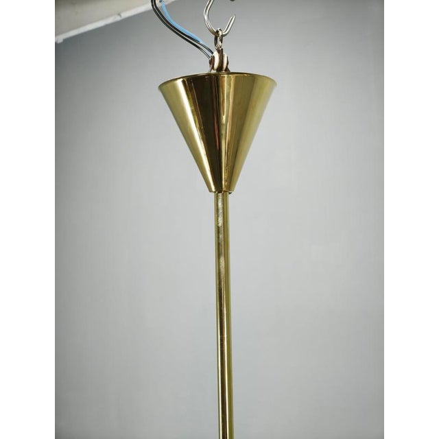 1930s Vintage Art Deco Brass and Opaline Glass Globe Chandelier, Czechoslovakia, 1930s For Sale - Image 5 of 12
