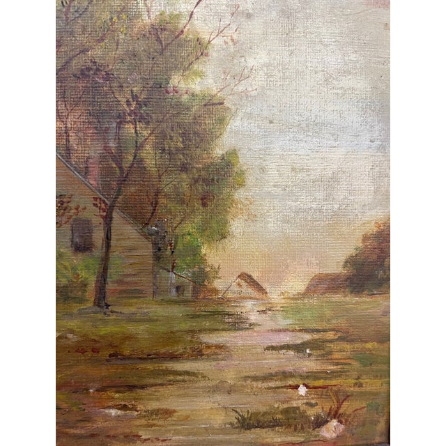 Wood Vintage Framed Rural Landscape Painting on Canvas Board, Signed g.e.k. For Sale - Image 7 of 10