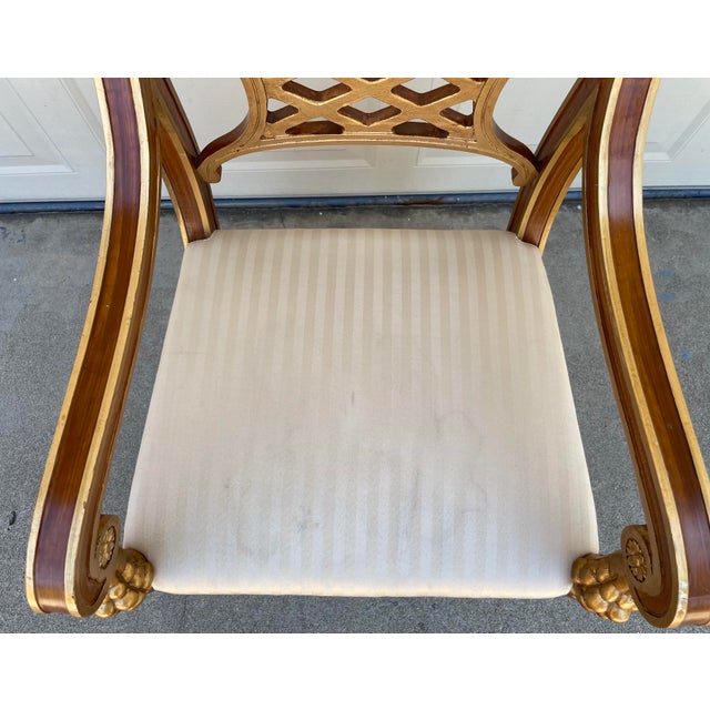 Vintage Italian Neoclassical Regency Hand-Painted Landscape Medallion Reticulated Armchair With Gilt Accents, 38" For Sale - Image 10 of 16