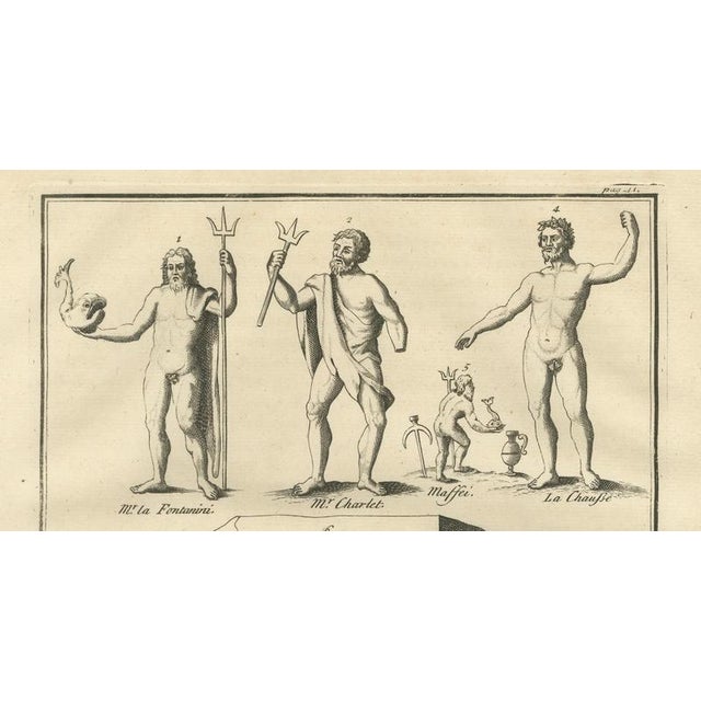 After Bernard de Montfaucon, Neptune / Poseidon Sculptures and Coins, 1721, Engraving For Sale - Image 4 of 11