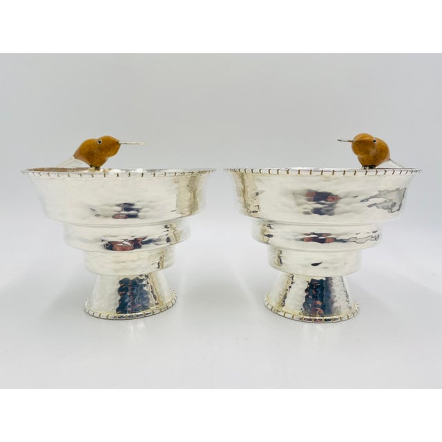 1980s 1980s Pair of Emilia Castillo Silver-Plated Vases With Jasper Hummingbirds, Mexican For Sale - Image 5 of 18