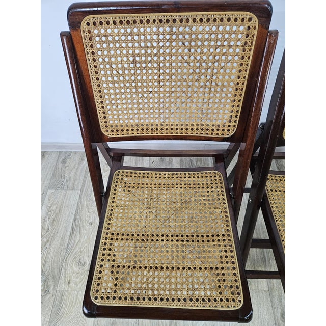 Folding Wooden Chairs with Raffia, 1970s, Set of 4 For Sale - Image 12 of 17