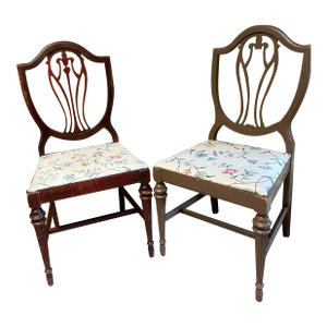 Pair of Phyfe-Style Mahogany Hepplewhite Shield-Back Modified and Reupholstered Armchairs