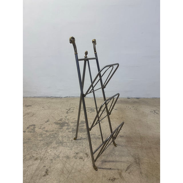 Maison Jansen Maison Jansen Style Steel and Brass Rams Head and Feet Magazine Rack, Italy For Sale - Image 4 of 12