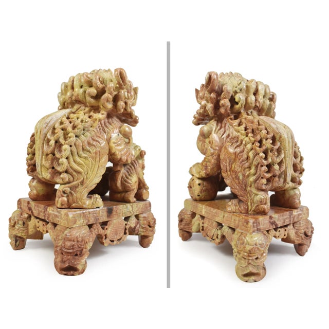 Mid-Century Carved Stone Chinees Dragon Lion Statue Sculpture For Sale - Image 6 of 11