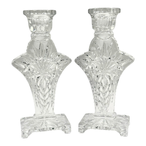 Vintage Pressed Glass Starburst Pinwheel Pattern Candle Holders - A Pair